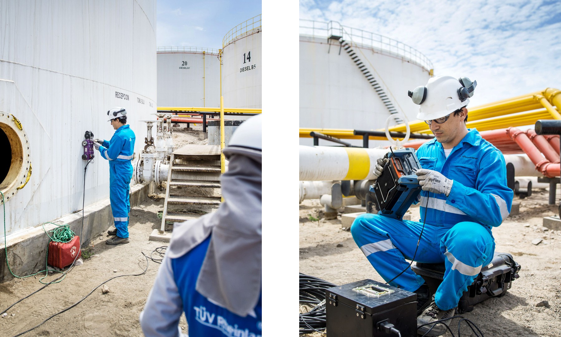 In Mollendo an der Pazifikküste nehmen TÜV-Mitarbeiter eine Materialprüfung vor.
