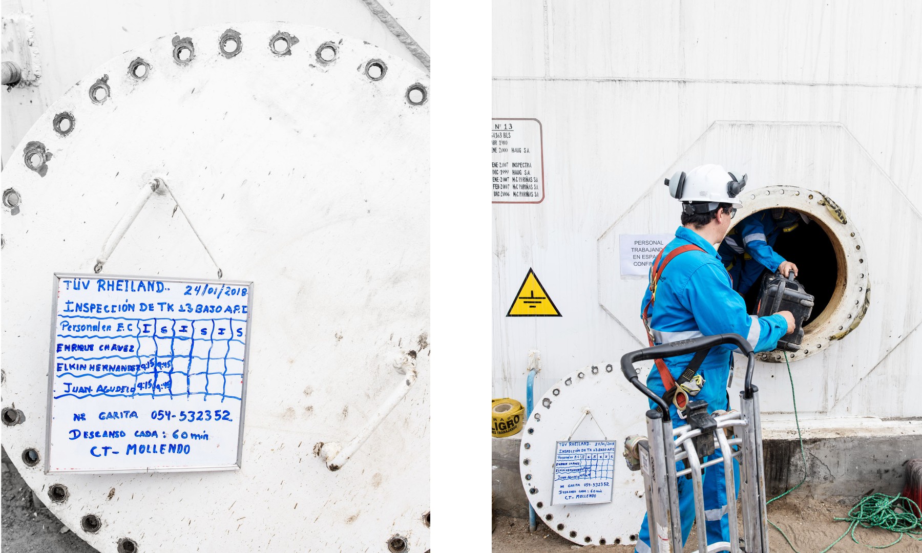 In Mollendo an der Pazifikküste nehmen TÜV-Mitarbeiter eine Materialprüfung vor.