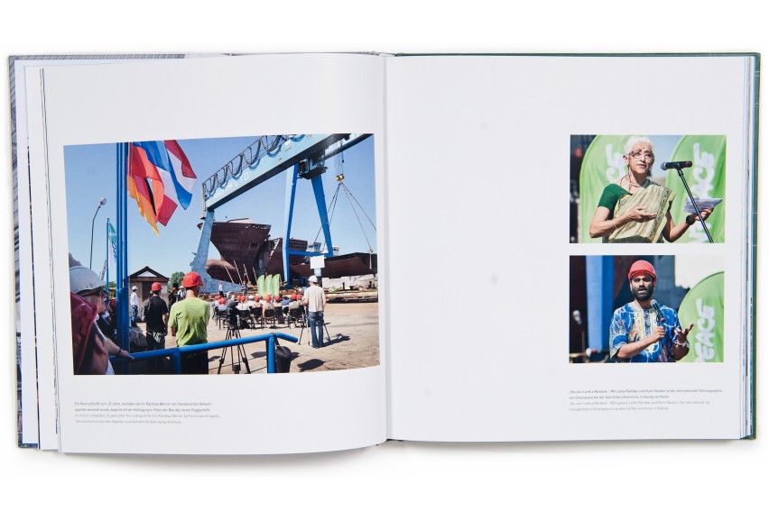 Das Buchprojekt dokumentiert den Bau der neuen Rainbow Warrior auf einer Spezial-Werft in Berne